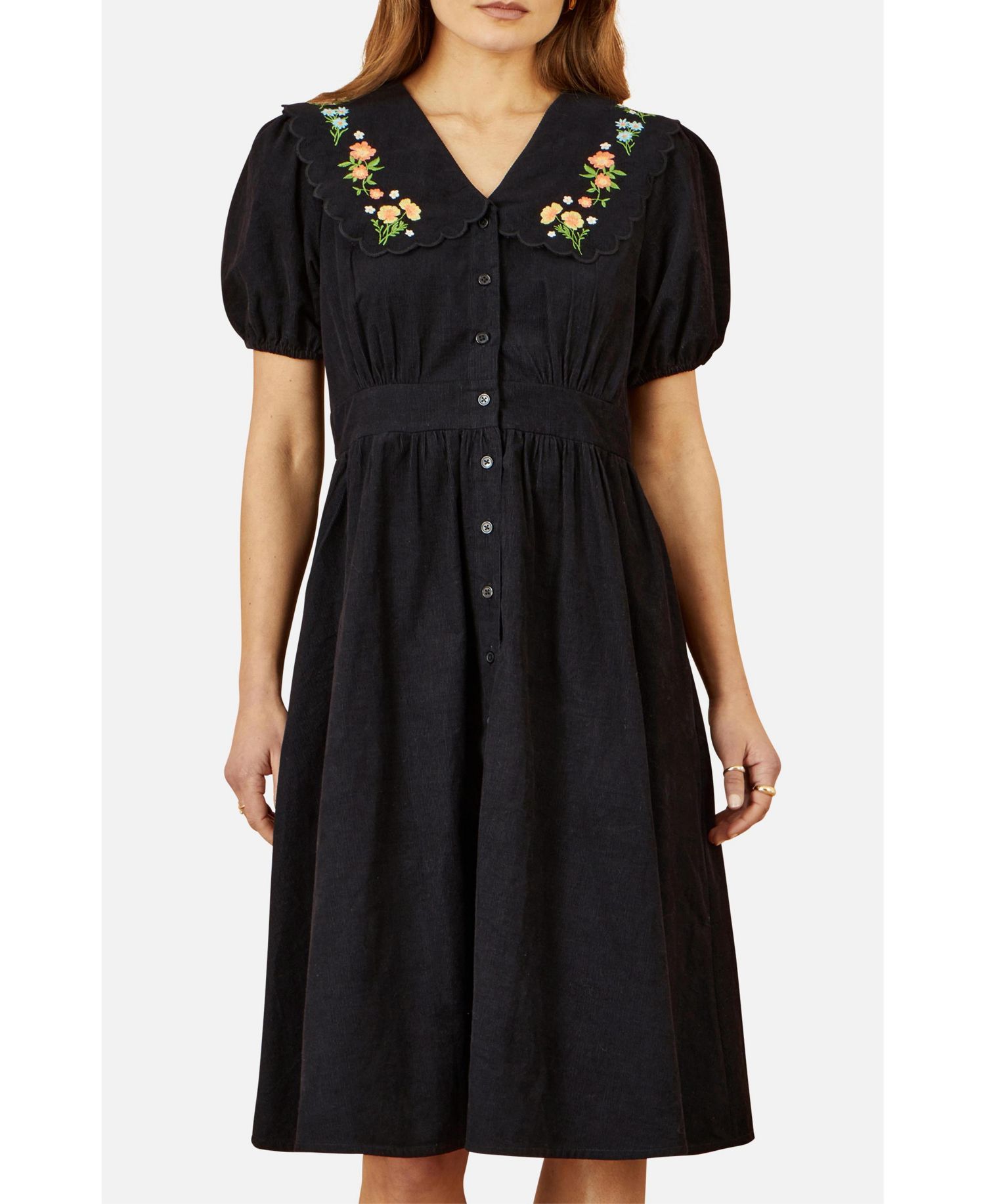 Women's Embroidered Collar Cord Tea Dress