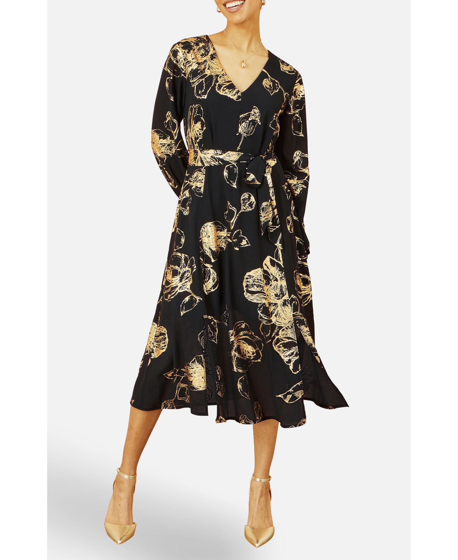 Women's Foil Rose Print Midi Dress