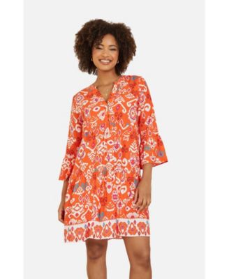Women's Ikat Print 3/4 Sleeve Tunic Dress