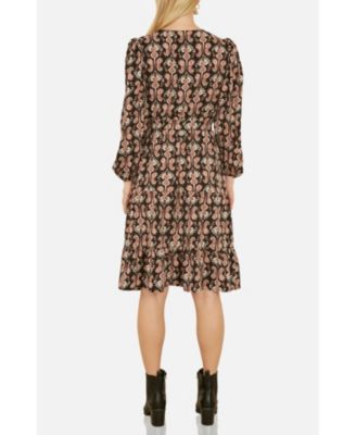 Women's Ikat Long Sleeve Skater Midi Dress