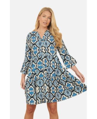 Women's Ikat Print 3/4 Sleeve Tunic Dress