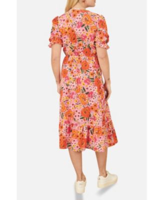 Women's Short Sleeve V-Neck Printed Midi Dress