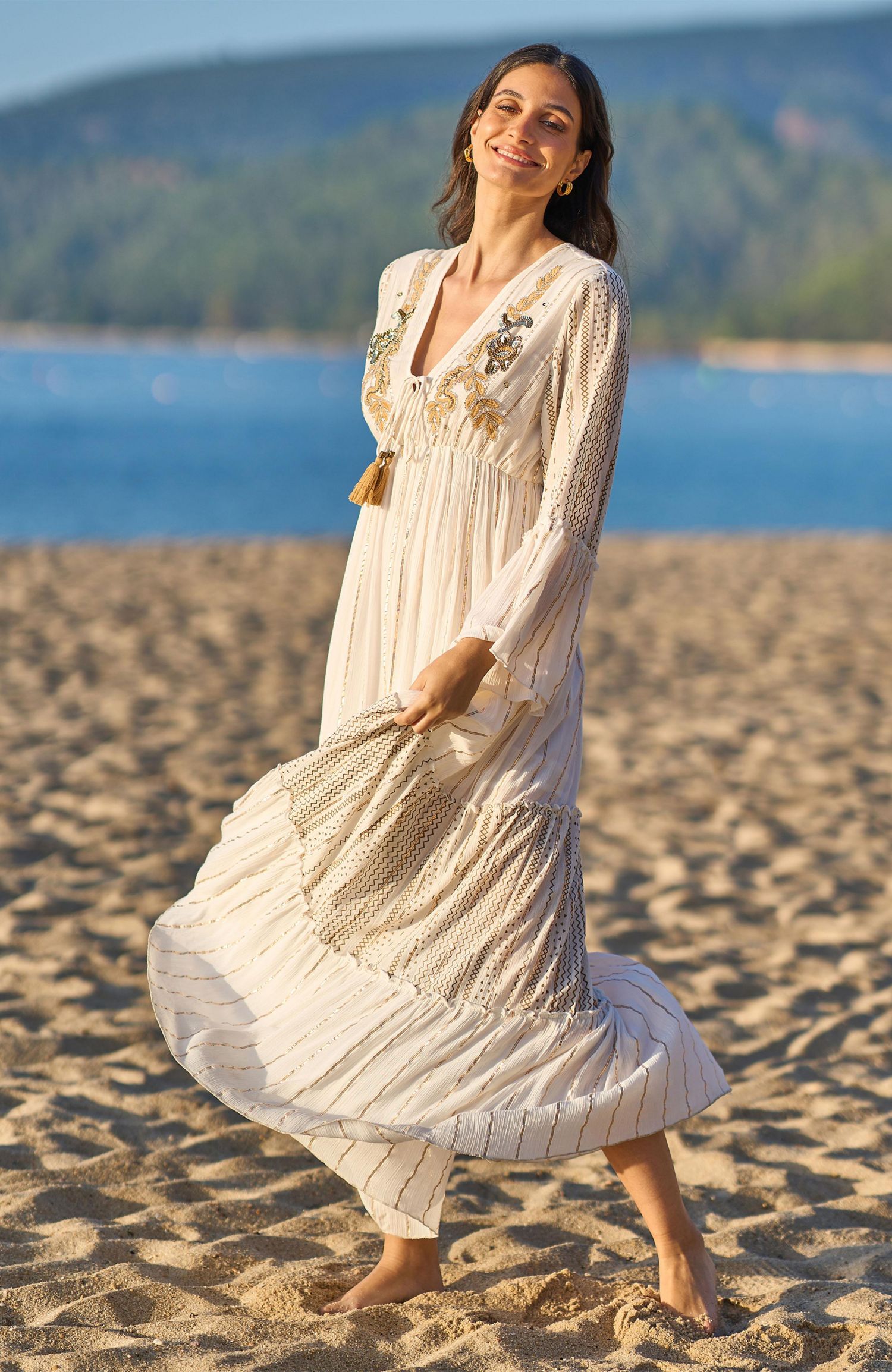 Women's Metallic Embellished Maxi Dress