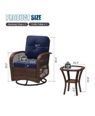 Indoor Swivel Glider Chair 3 Piece Set Wicker Rattan Living Room Furniture with Glass Top Side Table