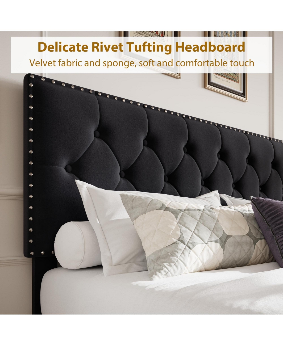 Homfan Upholstered Bed Frame with 2 Storage Drawers