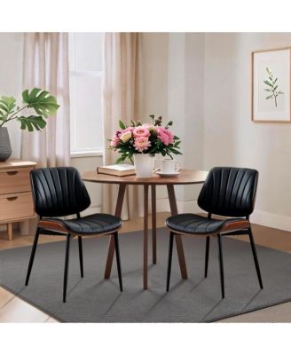 Dining Chairs Set of 2, Modern PU Leather Upholstered Accent Chairs with Striped Design