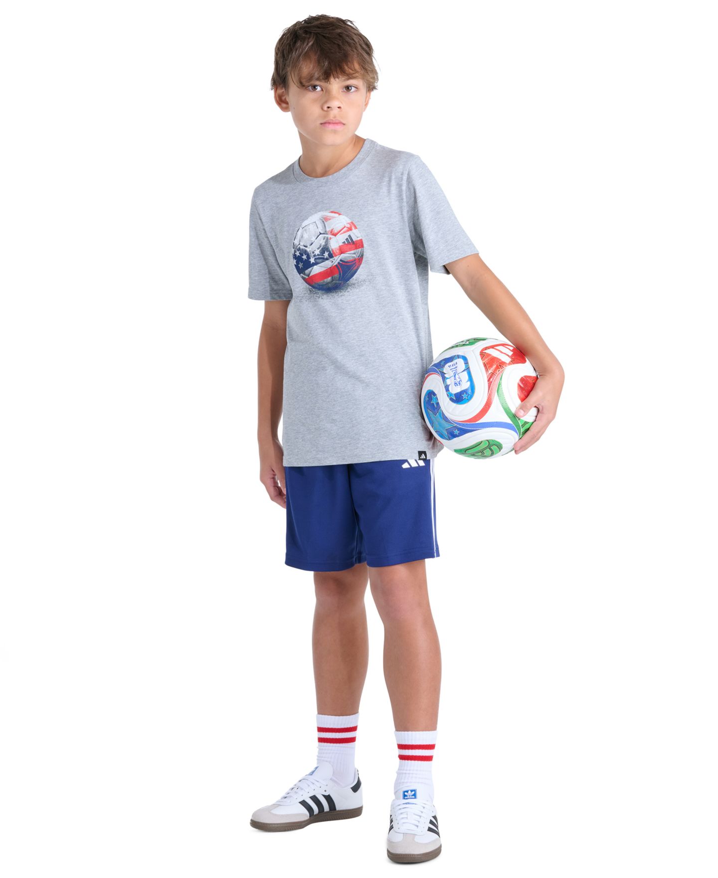 Футболка adidas USA Photoreal Soccer Short-Sleeve T-Shirt для мальчиков, цвет: Серый меланжевый — фото 2