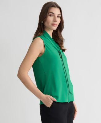 Women's Solid Sleeveless Tie-Neck Blouse, Regular & Petite
