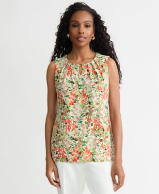 Women's Pleated Sleeveless Keyhole Top