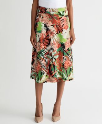 Women's Printed Pull-On Midi Skirt 