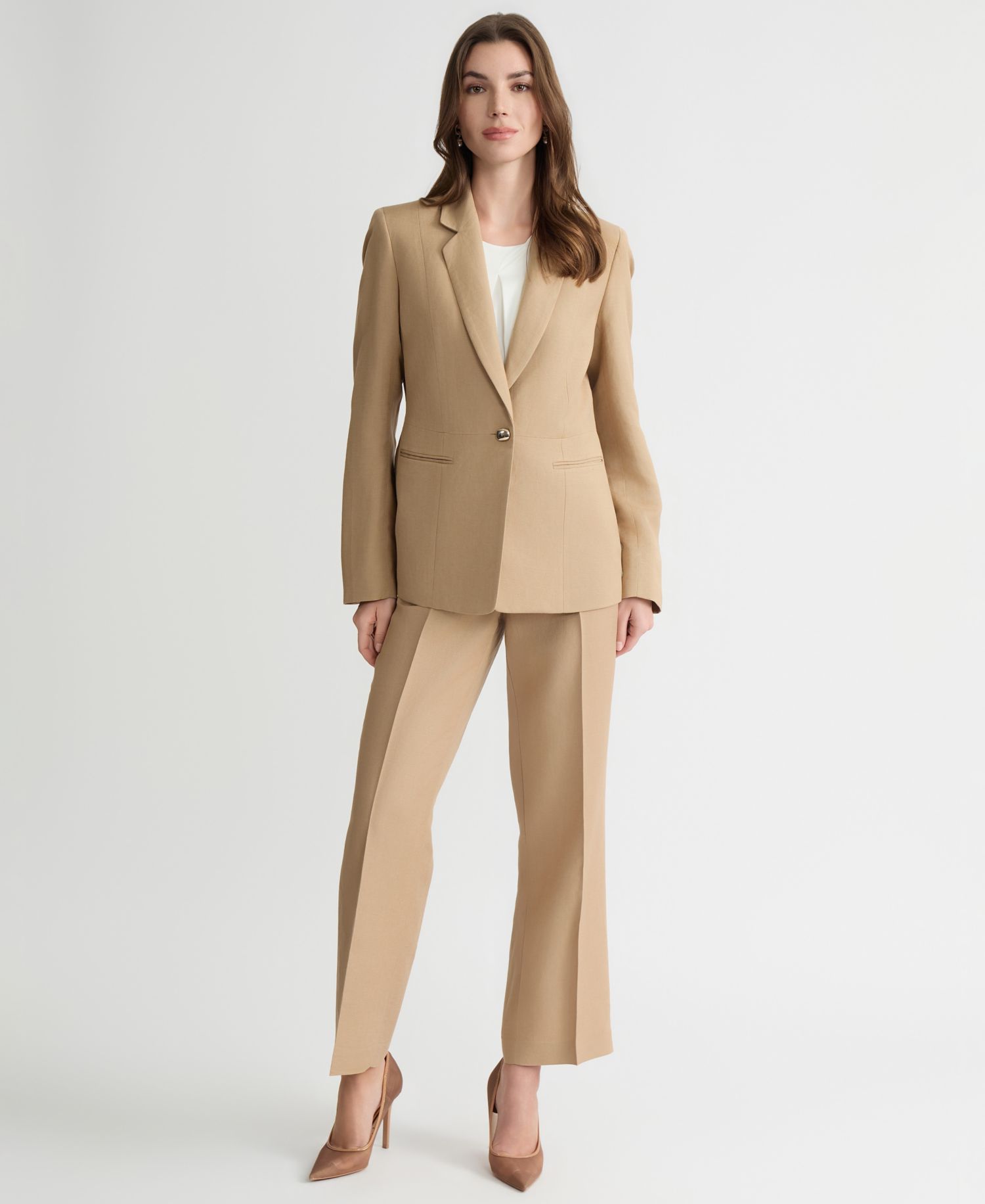 Women's Linen Notched Collar One-Button Blazer, Regular & Petite