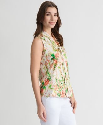 Women's Floral-Print Sleeveless Tie-Neck Top