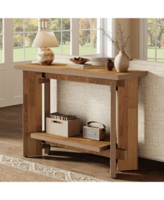 41 Inches Rustic Sofa Console Table with Storage Shelf, 2-Tier