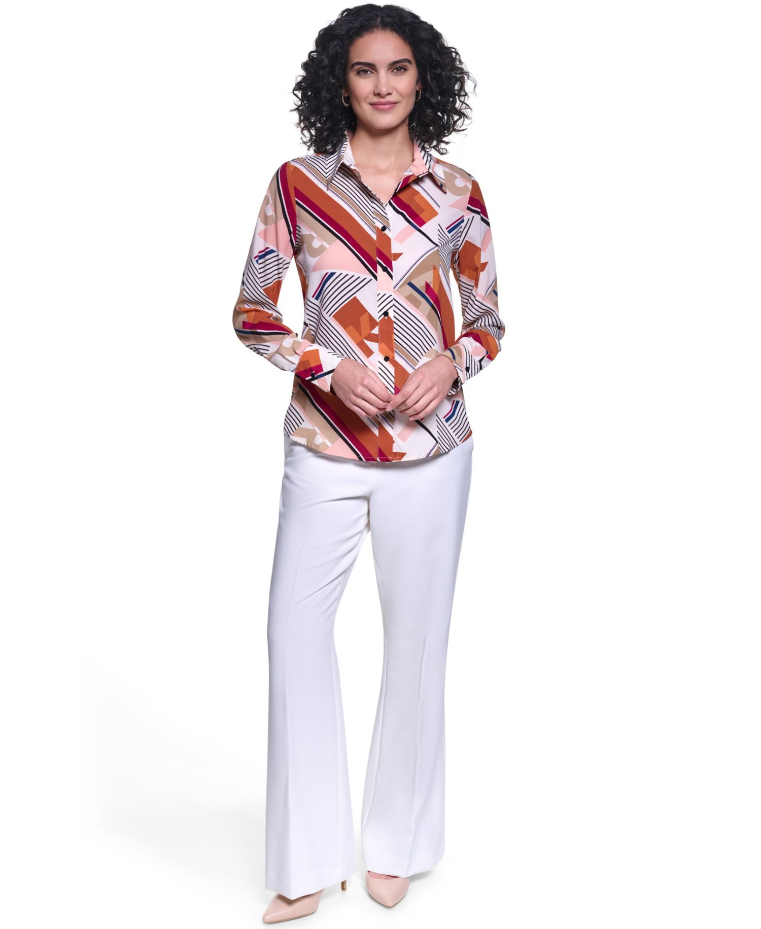 Women's Collared Long-Sleeve Printed Blouse