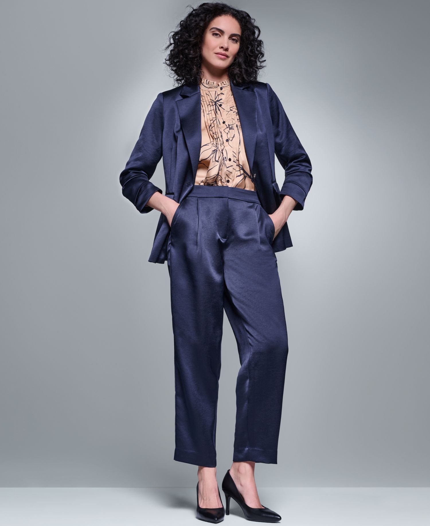 Women's Floral Long-Sleeve Mock Neck Blouse