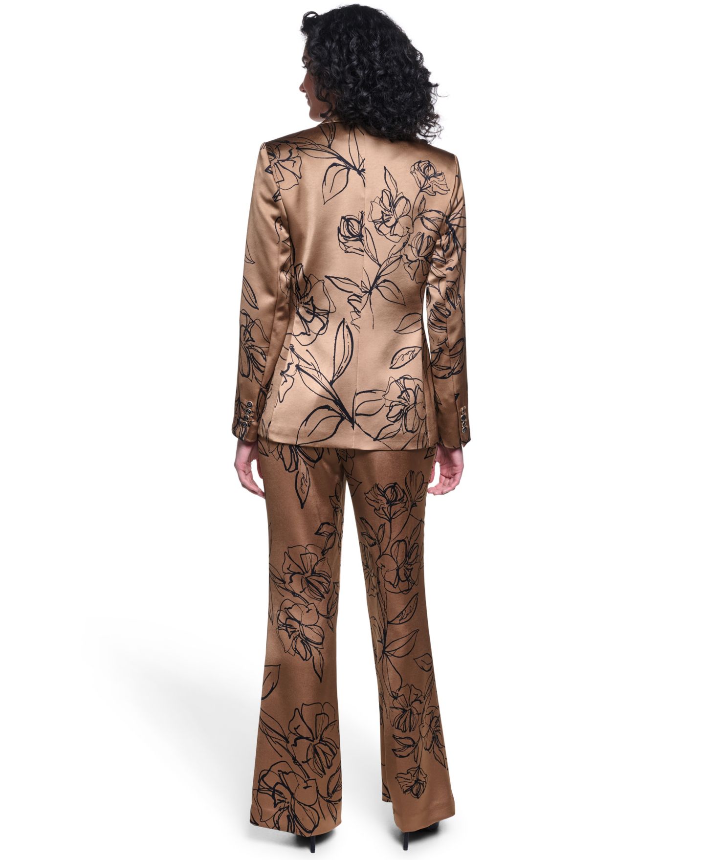 Женский пиджак KARL LAGERFELD PARIS Satin Floral One-Button Padded Shoulder Blazer, цвет: Полуночный тёмно-синий — фото 5
