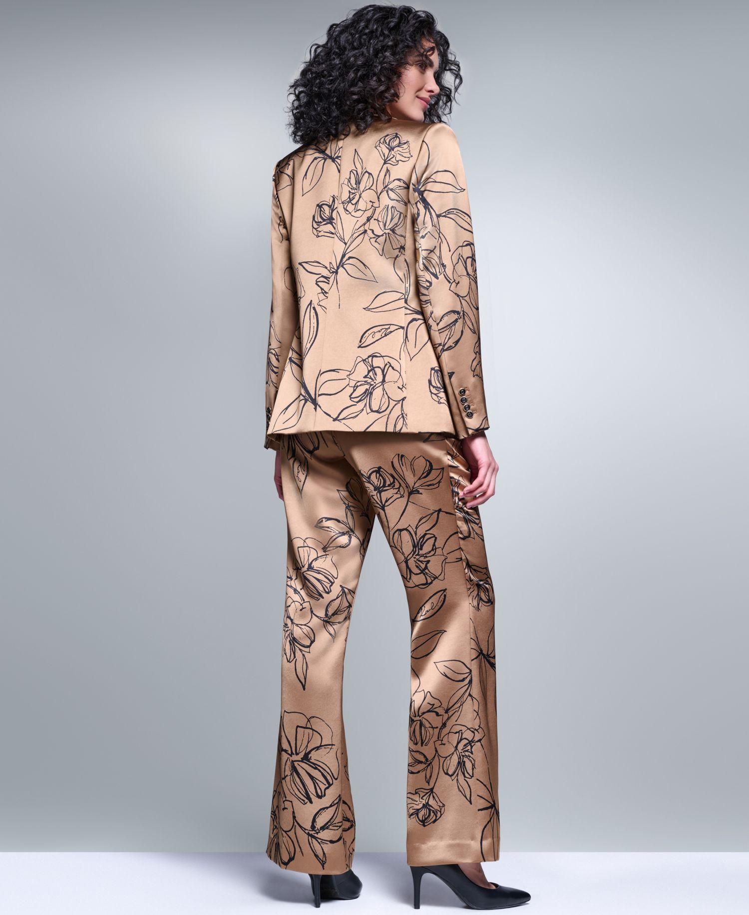 Women's Floral Satin Mid-Rise Full Length Pants