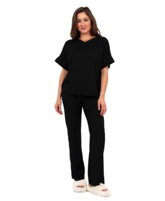 Women's V-Neck Top and Drawstring Wide-Leg Pant Set