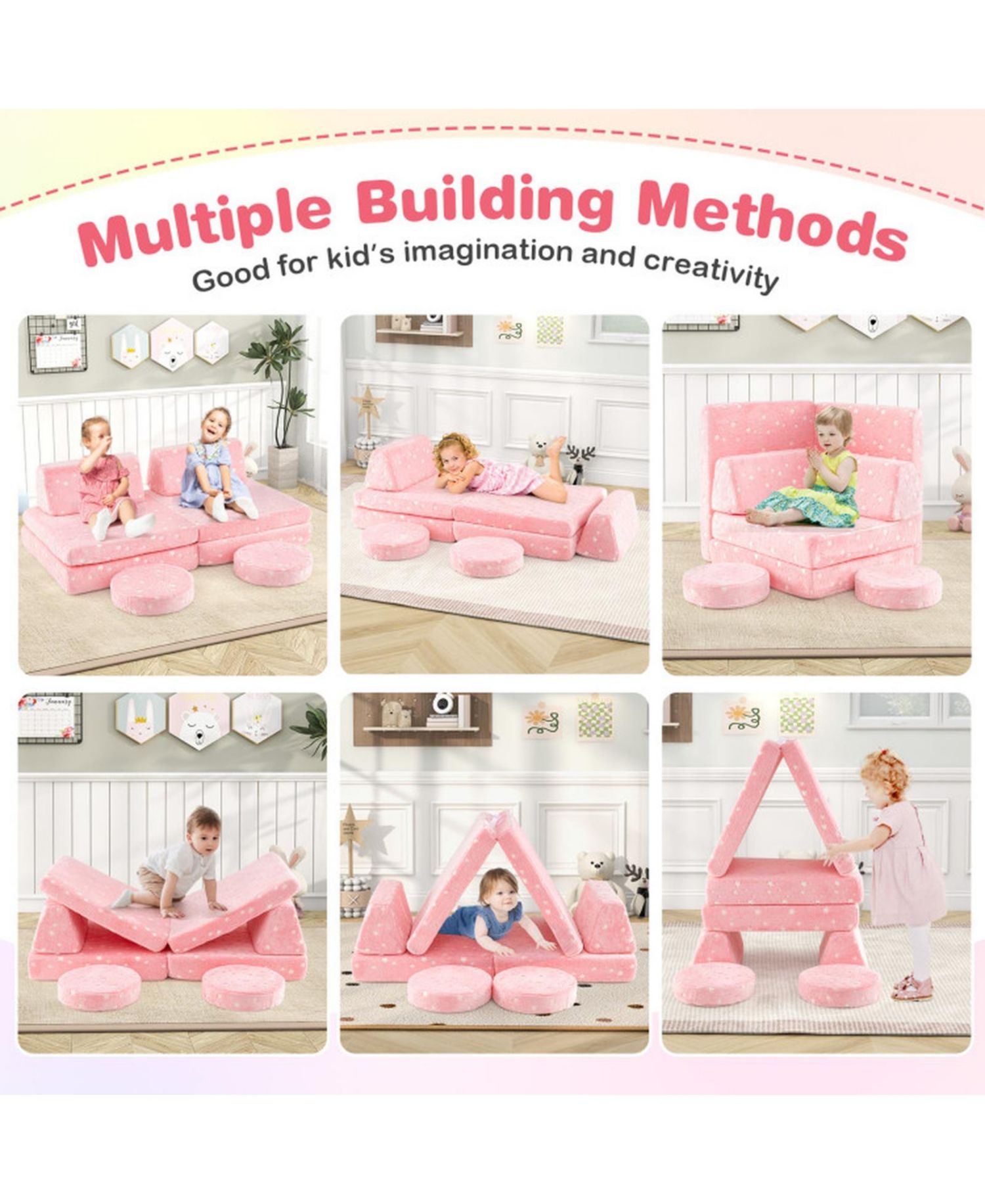 Glow-in-the-Dark Modular Play Couch Set for Kids with Handles