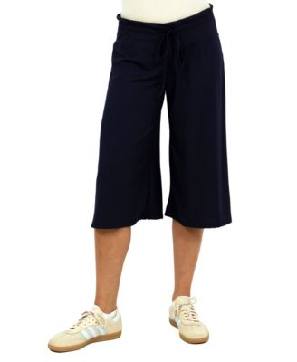 Women's Ribbed Knit Drawstring Flared Capri Pants