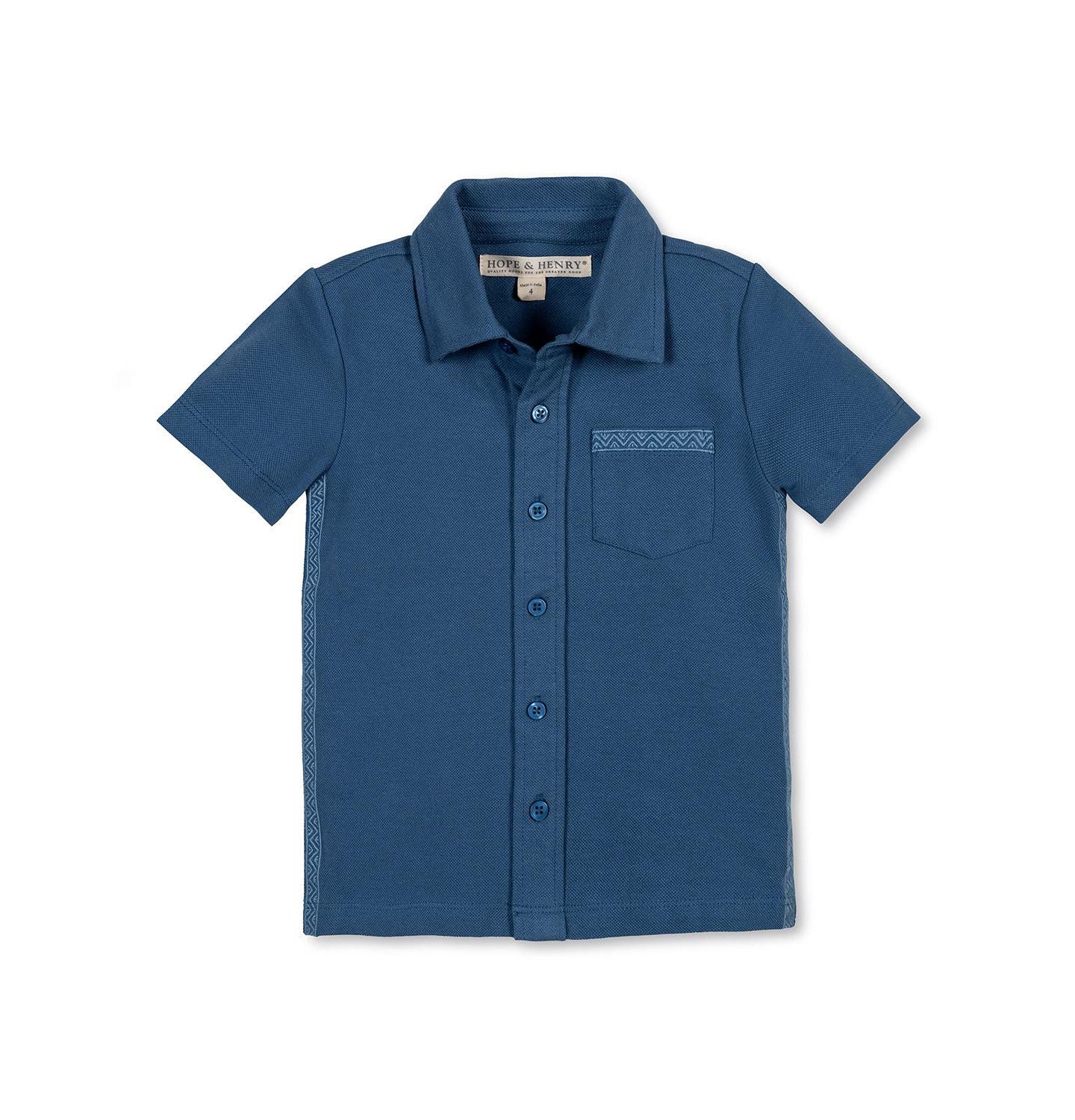 Рубашка Hope & Henry Organic Short Sleeve Jersey Knit Shirt для мальчиков-малышей, цвет: Каменный синий — фото 1