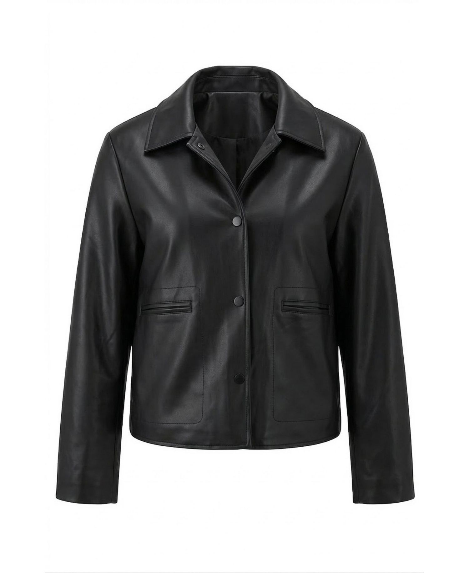 Women's Leather Button-Front Collared Jacket