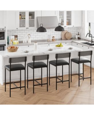 Kitchen Chairs Set of 4, Padded Bar Stools with Backrest for Dining and Bar Area