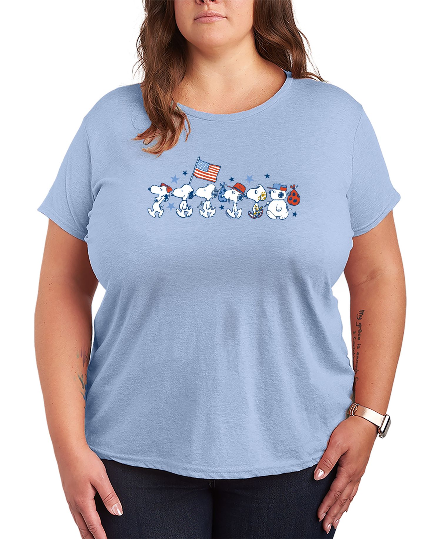 Plus Size Peanuts Snoopy Sibs Americana Short-Sleeve Graphic T-Shirt