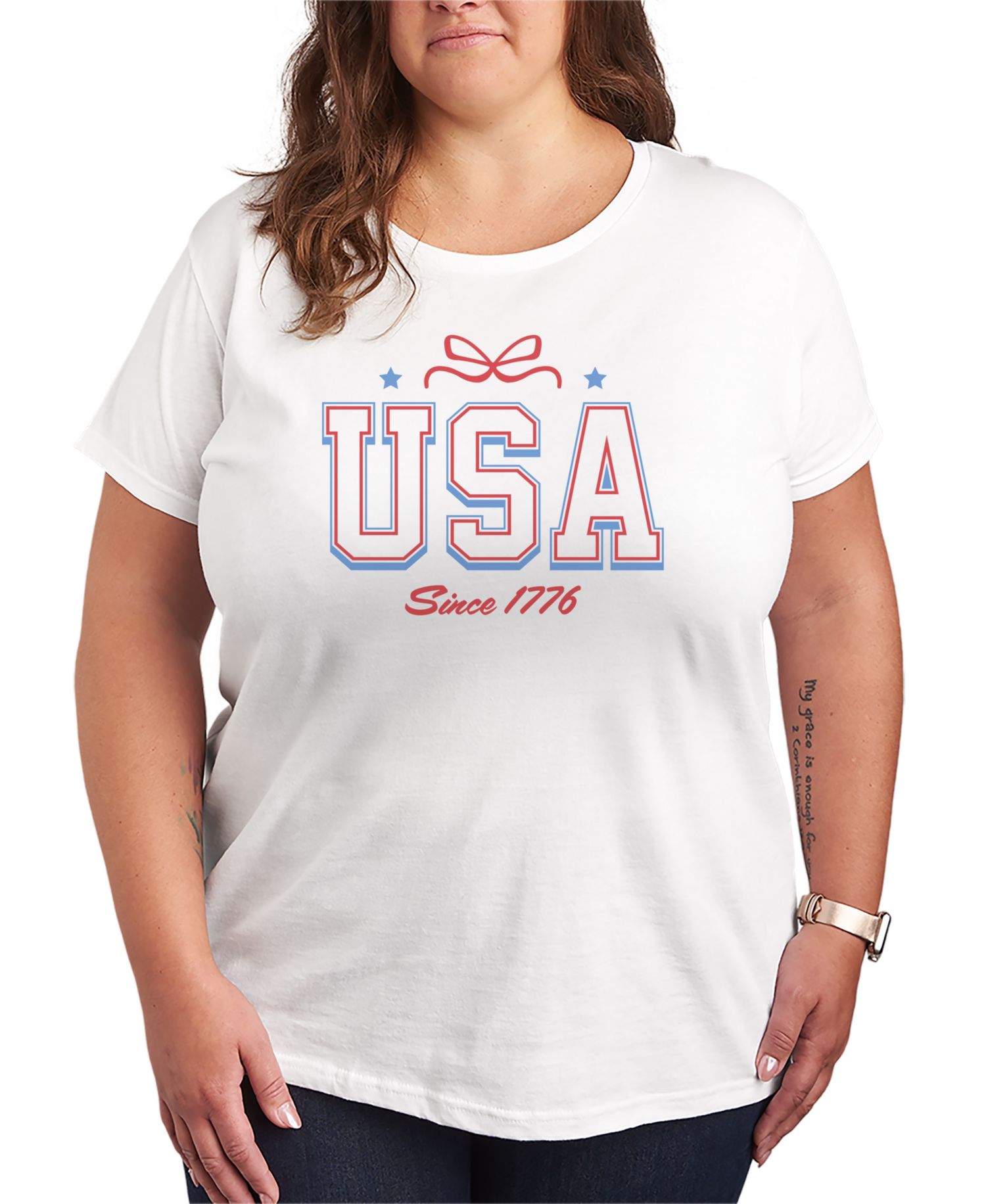 Plus Size Instant Message USA Bow Short-Sleeve Graphic T-Shirt