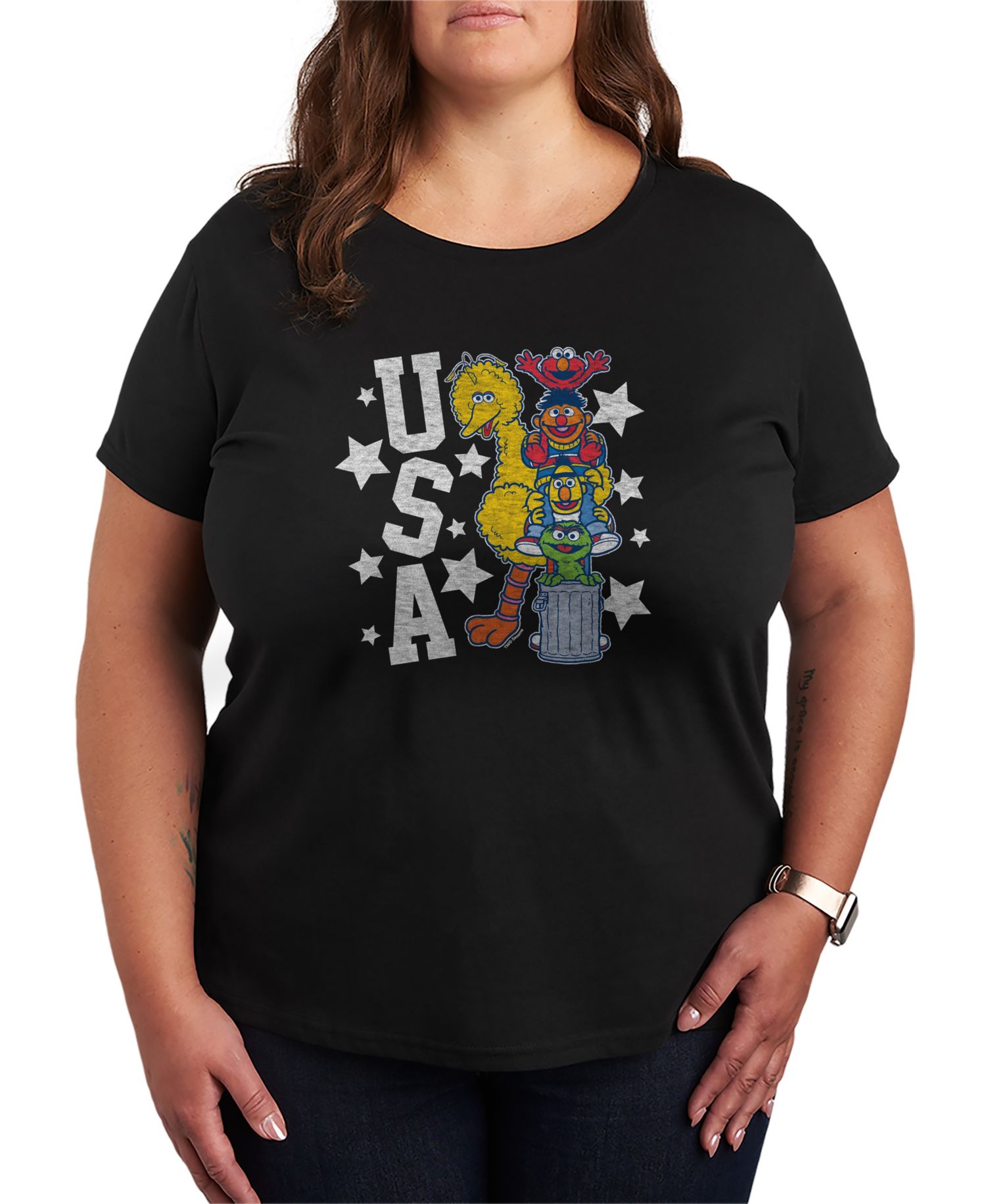 Plus Size Sesame Street Elmo and Friends USA Short-Sleeve Graphic T-Shirt
