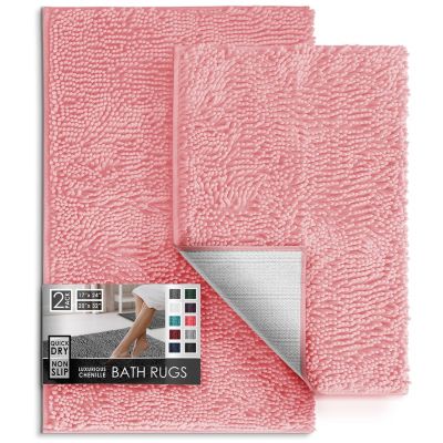 Hearth and Harbor Chenille Bath Rug 2-Piece Set - Small and Medium, Quick-Dry, Machine-Washable, Non-Slip