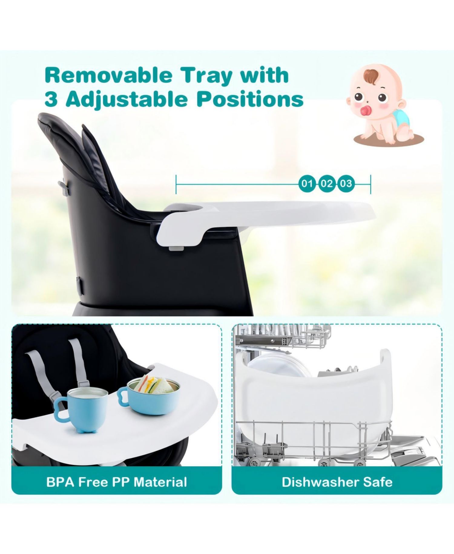Baby Convertible 8-in-1 Baby Feeding Chair with Dual-Side Tabletop and Booster Seat