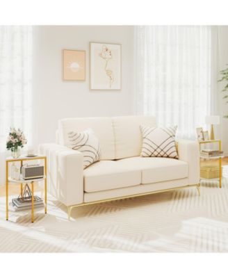 2PCS 3-Tier Side Table Round End Table w/Storage Shelves Metal Frame for Bedroom