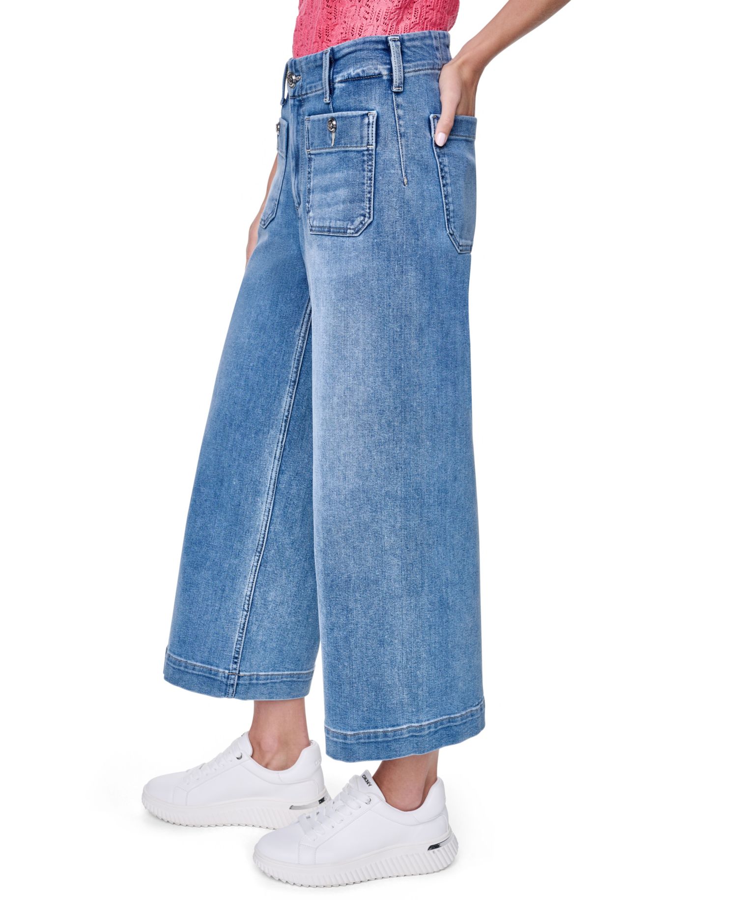 Petite High-Rise Patch-Pocket Wide Leg Jeans
