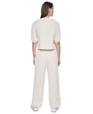 Petite Puff Short-Sleeve Tie-Front V-Neck Shirt