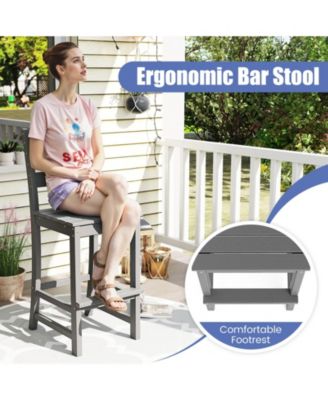 Set of 2 HDPE Bar Stool Tall Chair Backrest Footrest All Weather Patio