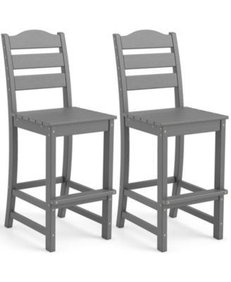 Set of 2 HDPE Bar Stool Tall Chair Backrest Footrest All Weather Patio