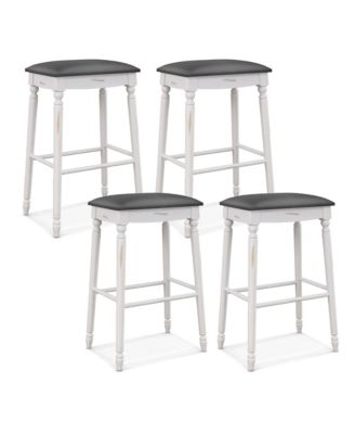 29'' Bar Stool Set of 4 w/ Padded Seat Cushions Rubber Wood Legs Upholstered