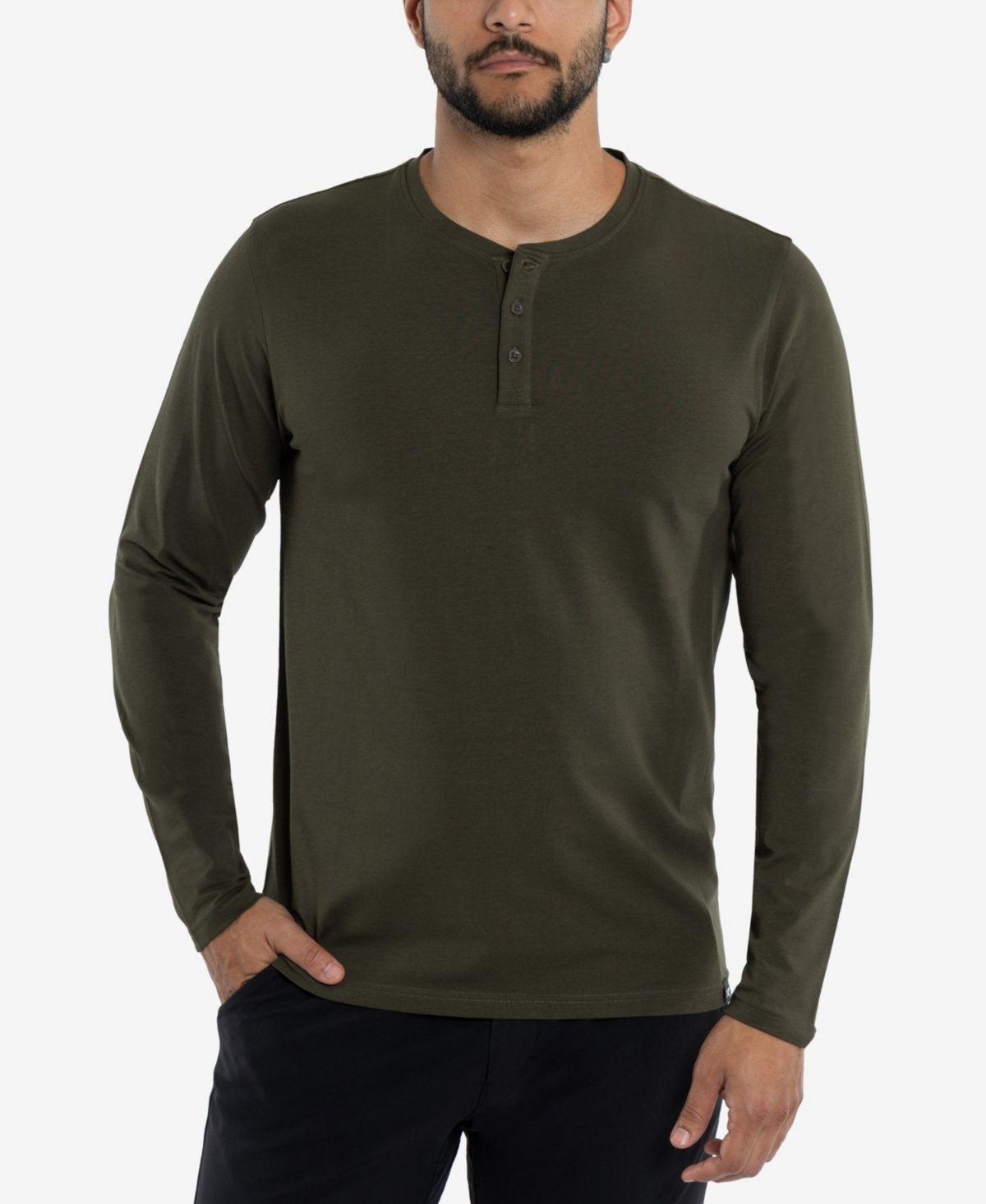 X-Ray Men's Soft Stretch Henley Neck Long Sleeve T-shirt - Army green