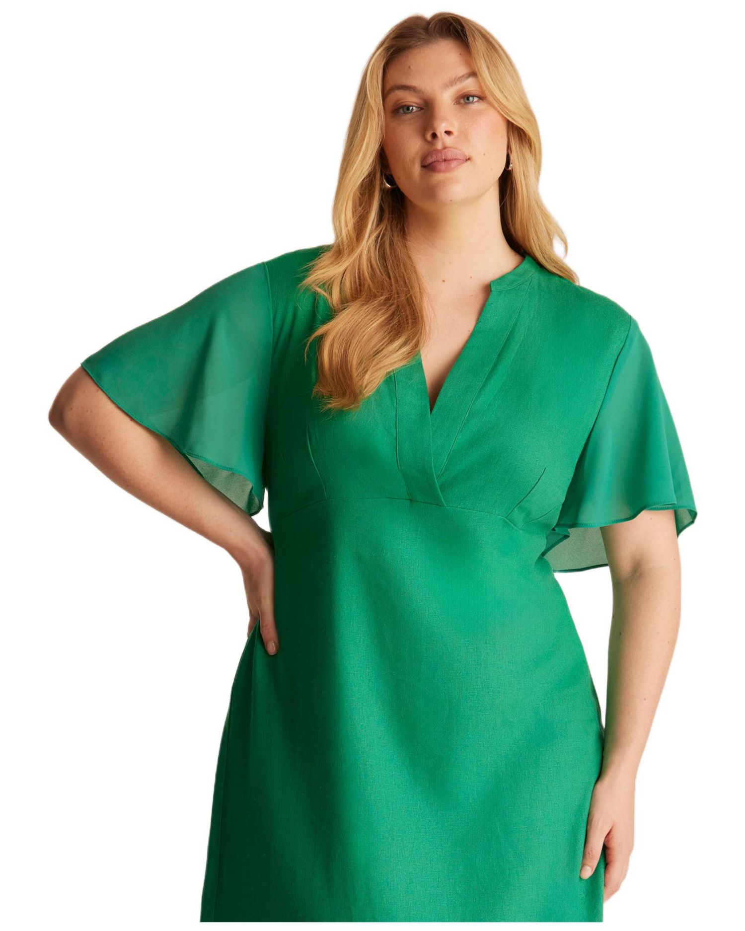Women's Claudia Linen Contrast Trim V-neck Midi Dress