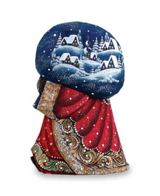 Woodcarved and Hand Painted Santa Yuletide Village Visitor with Bag Figurine