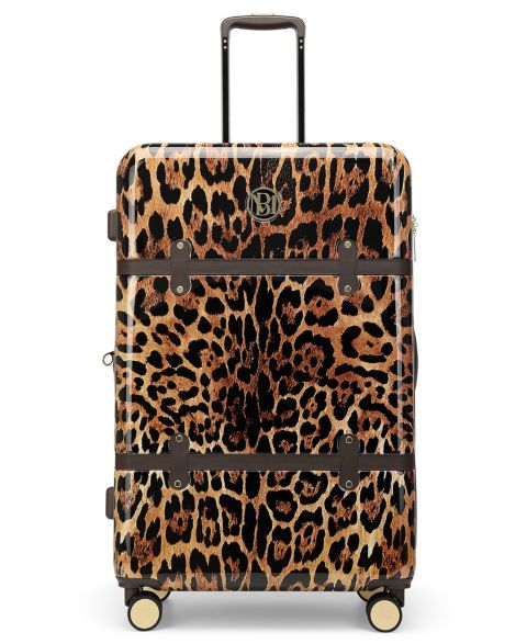 Чемодан Badgley Mischka Leopard Expandable Retro Large Checked Suitcase, цвет: Леопардовый