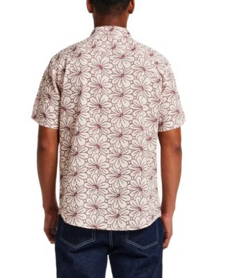 Men's Short-Sleeve Button Down 100% Cotton Print Shirt
