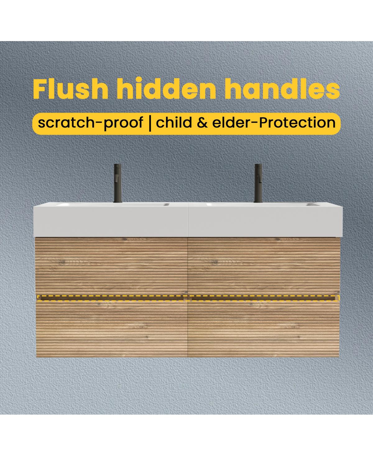 Sillysis Mid-Century Modern Bathroom Vanity with Oak Grille Double Drawers