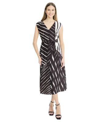 Women's Printed Sleeveless V-Neck Midi Dress