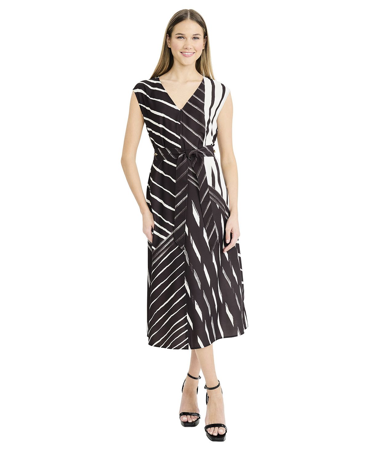 Luxely Women's Printed Sleeveless V-Neck Midi Dress view 1 — MAYCSS fashion products