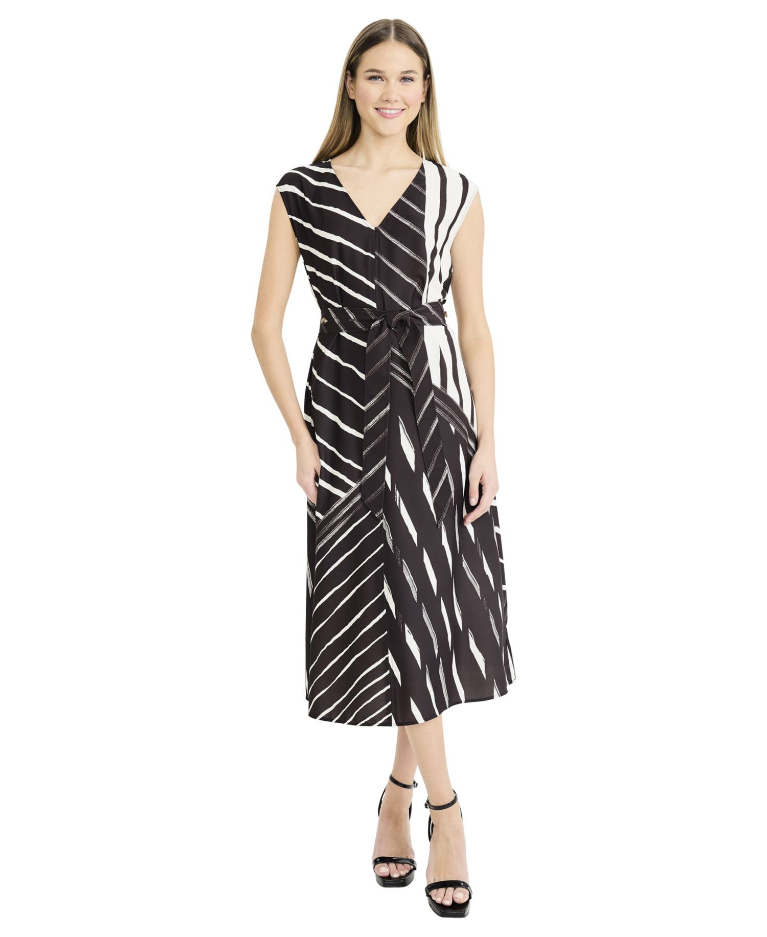 Women's Printed Sleeveless V-Neck Midi Dress