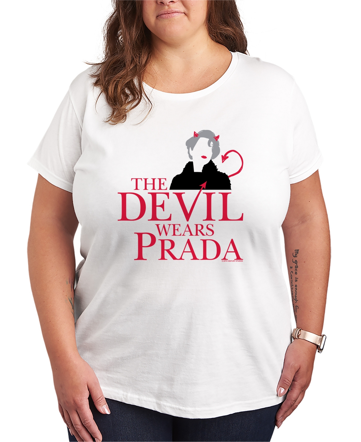 Hybrid Apparel Plus Size The Devil Wears Prada Miranda logo Short-Sleeve T-Shirt - White