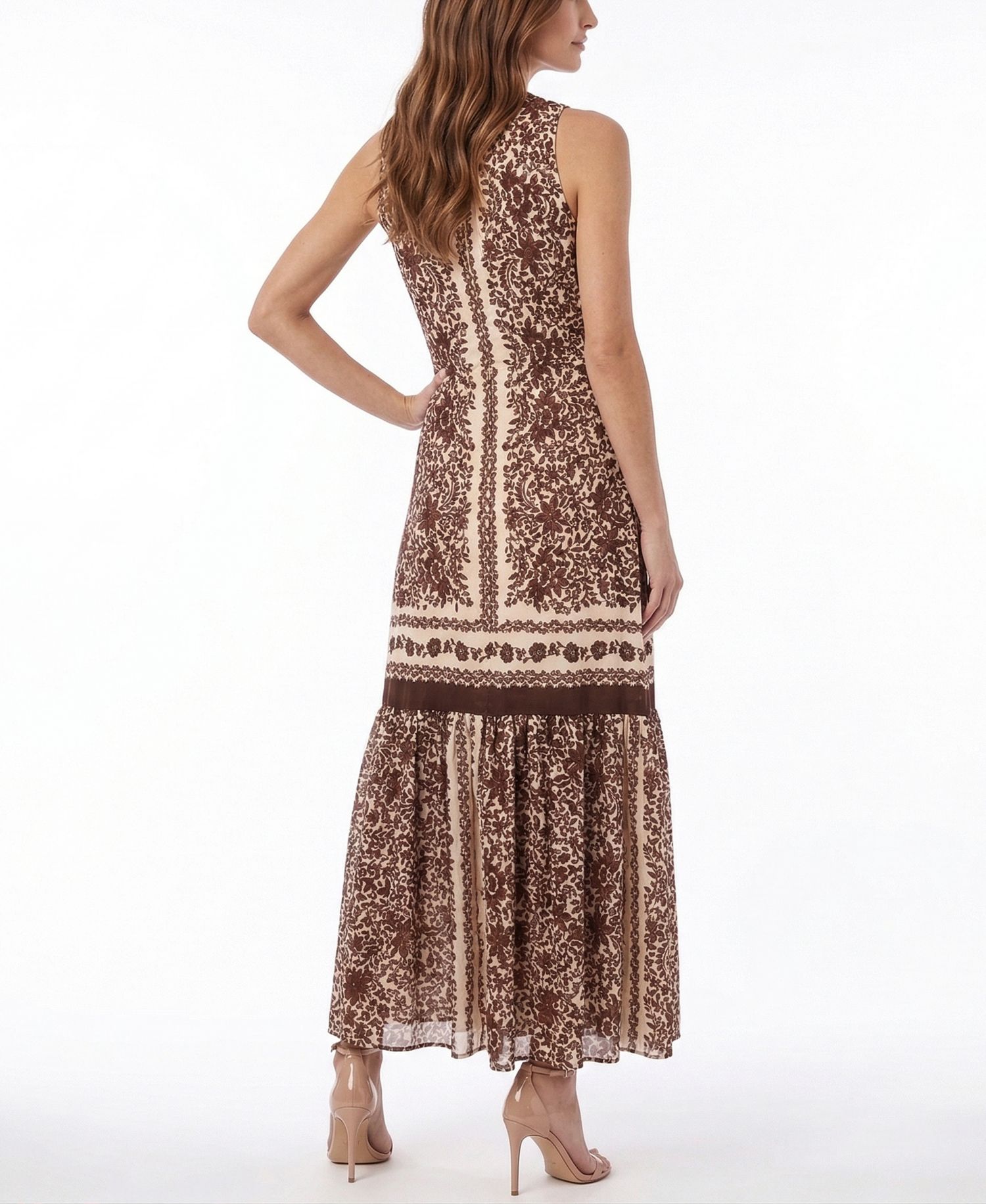 Women's Floral Print V-Neck Ruffle Hem Dress