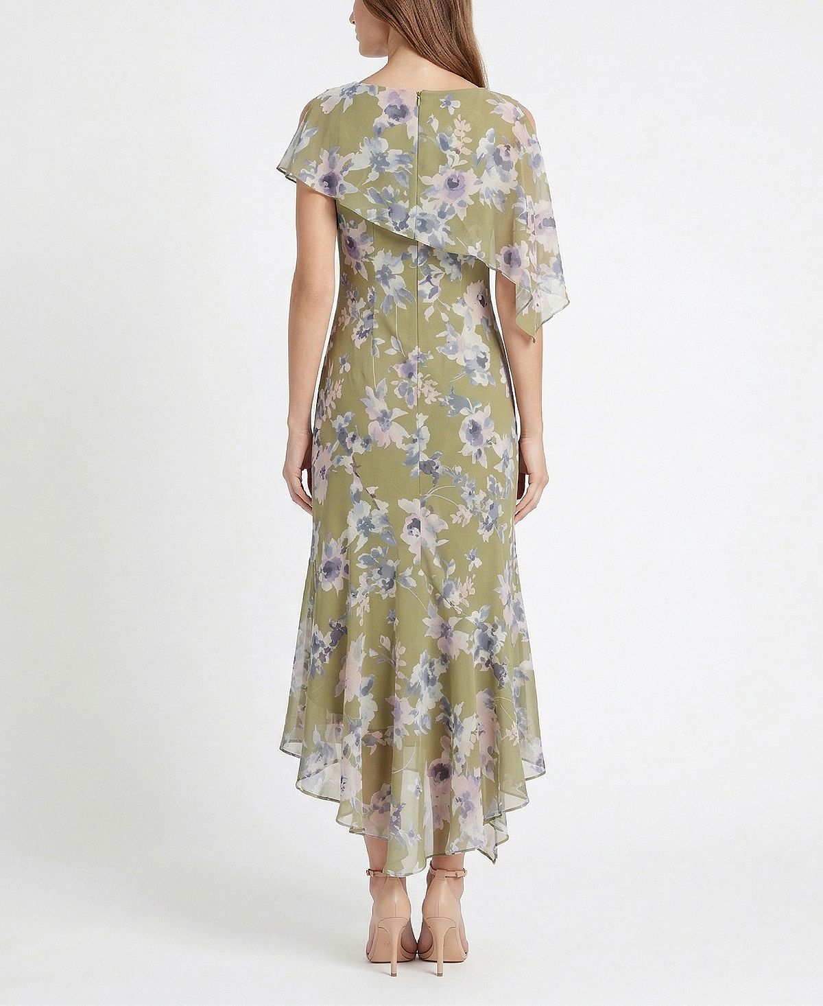 Taylor Women's Floral Print Capelet Fit & Flare Crewneck Dress view 3 — MAYCSS fashion products